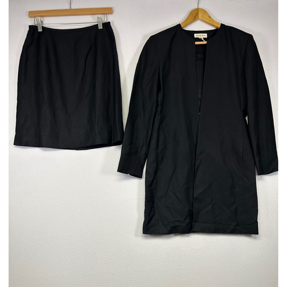 Minimalist Amanda Smith Women 6 Blk Linen Blend Longline Jacket & Skirt Suit Set